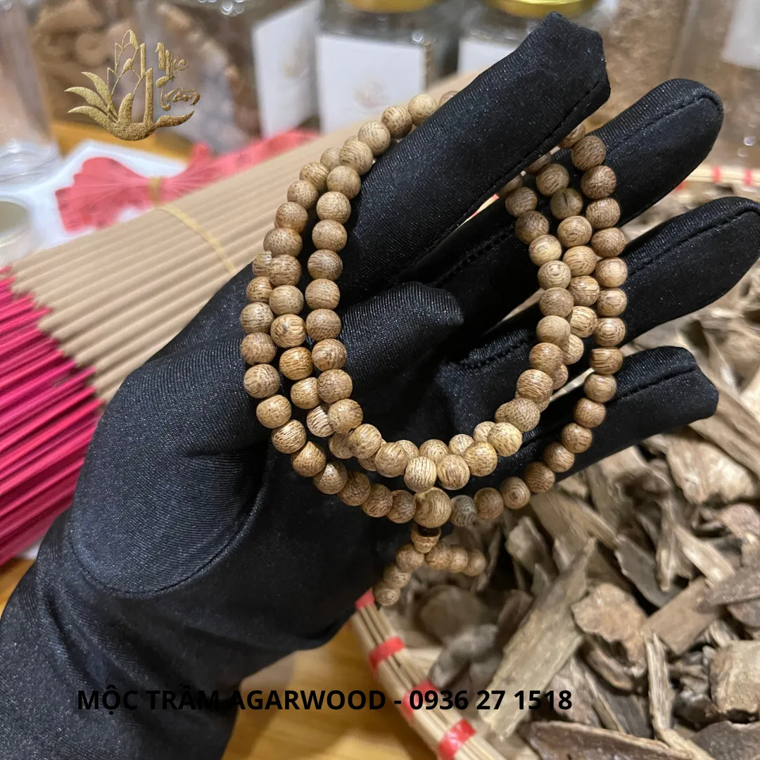 108 Bead Agarwood Mala Bracelet – Natural Kien Toc Oud from Khanh Hoa (6mm)